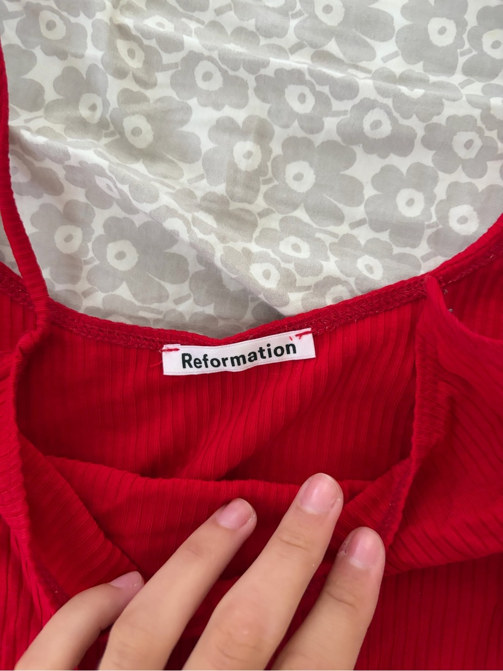 Reformation Red Ribbed Spaghetti Strap Tank - Picture 2 of 3